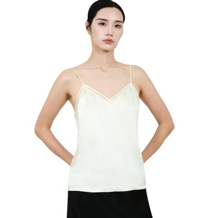 Pure Silk Camisole Tops for Women 100% 22MM Mulberry Silk Lace Edge Tank Tops Soft Summer Fashion Top Skin Friendly