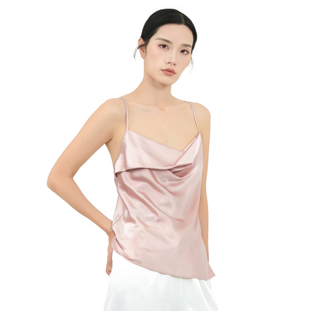 100% 22MM Mulberry Silk Tank Top Pink-Champagne