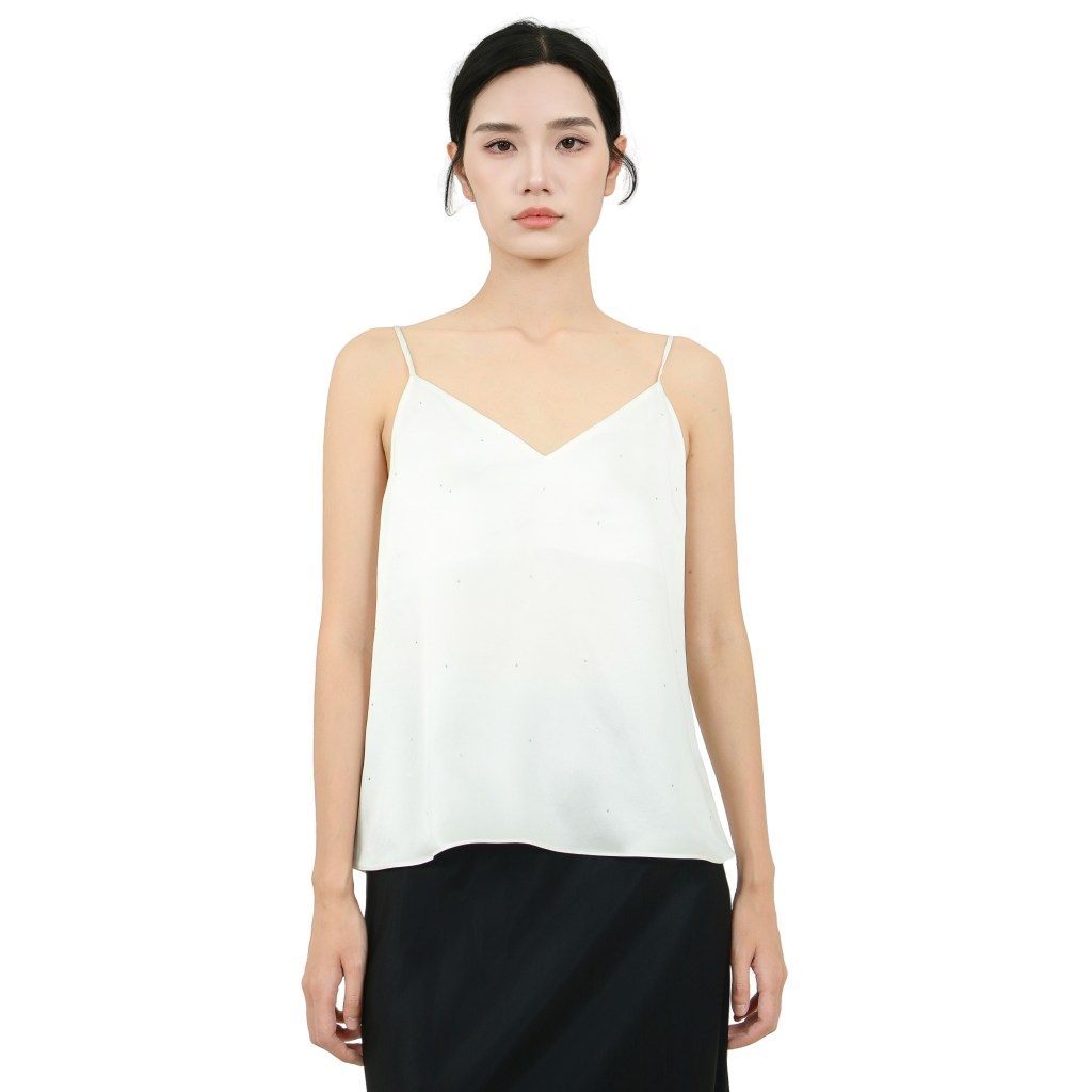22mm 100% Mulberry Silk Tank Top with Rhinestone White