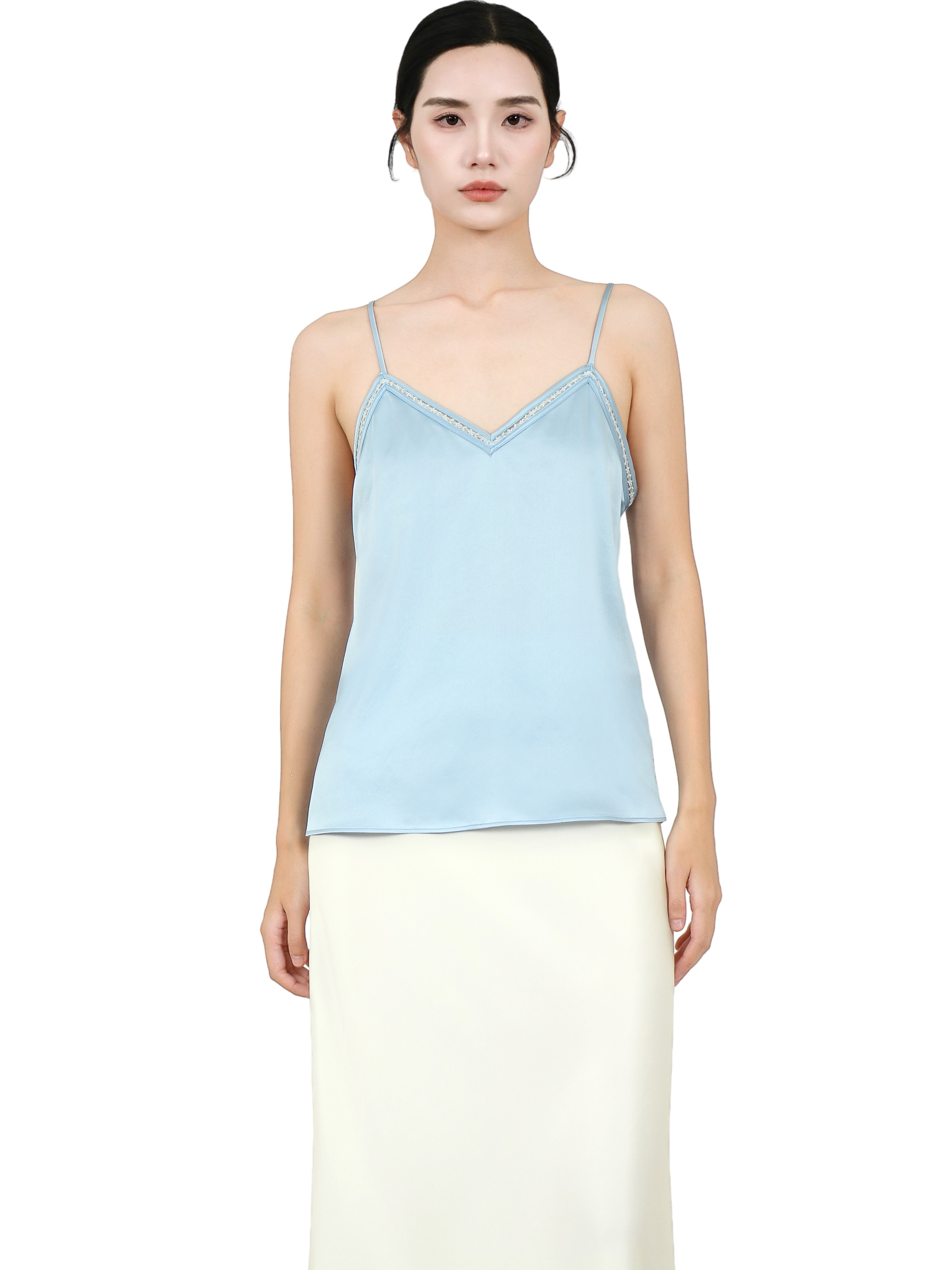 100% 22MM Mulberry Silk Lace Edge Tank Tops - Image 3