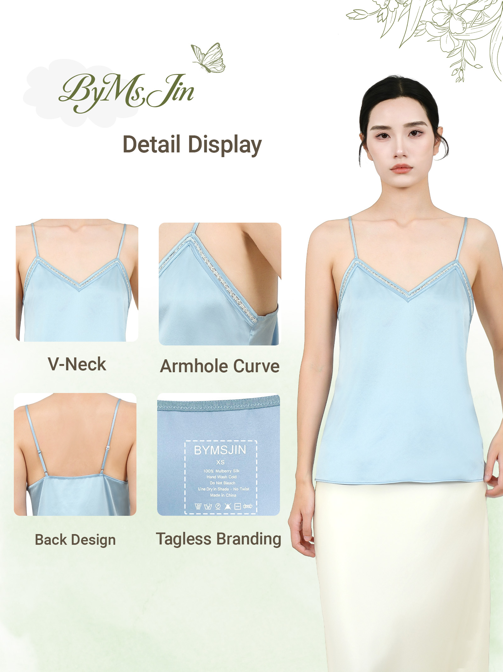 100% 22MM Mulberry Silk Lace Edge Tank Tops - Image 7