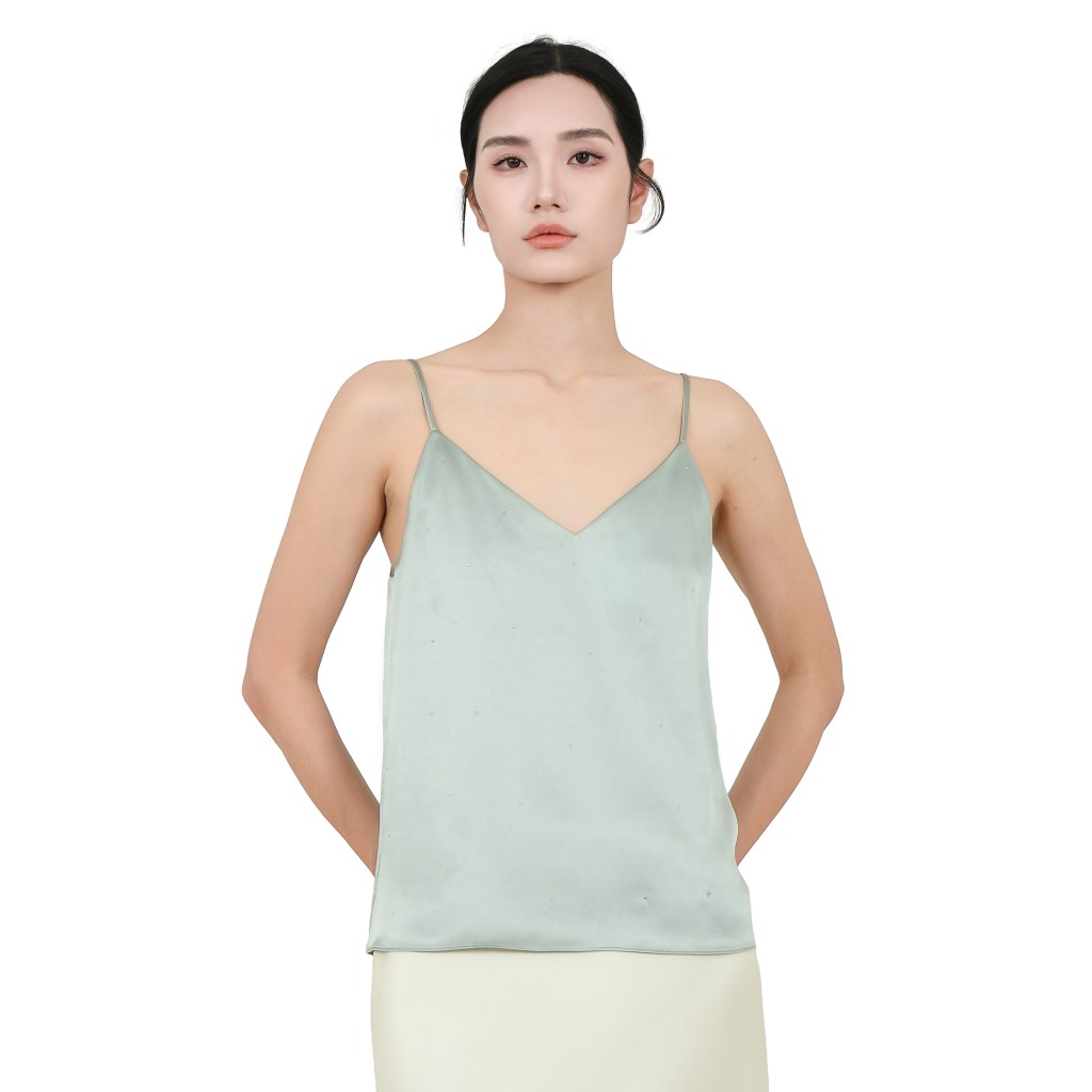 22mm 100% Mulberry Silk Tank Top with Rhinestone