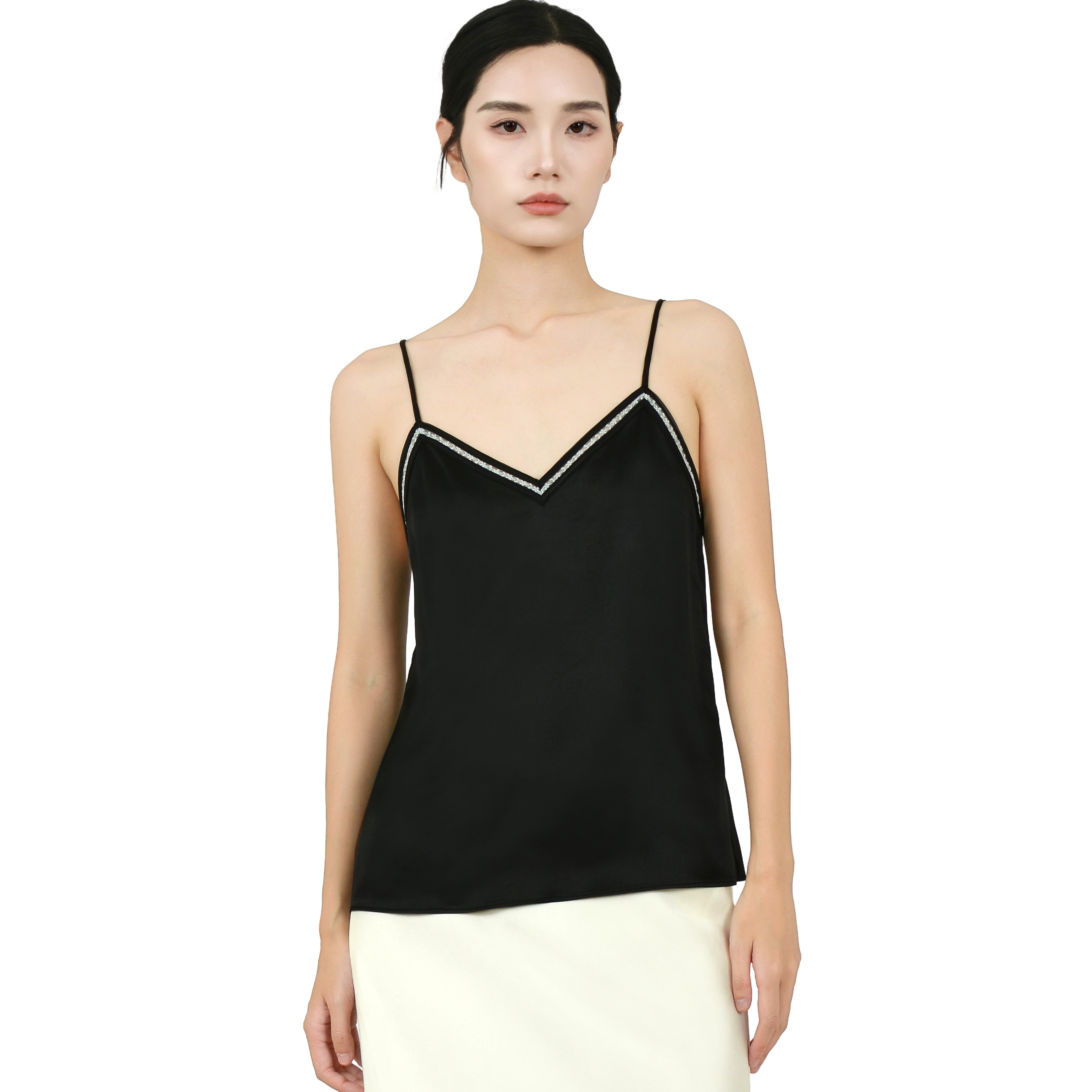 100% 22MM Mulberry Silk Lace Edge Tank Tops