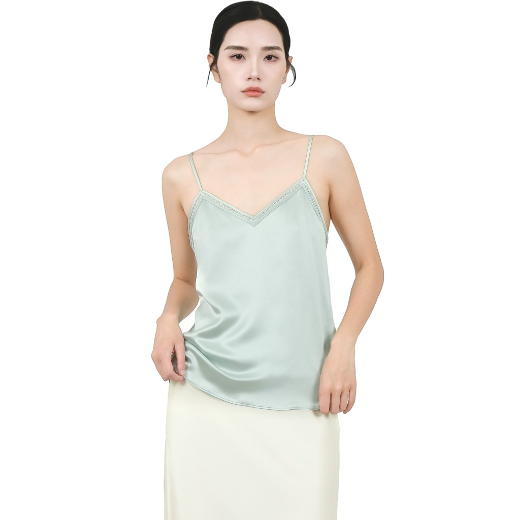 100% 22MM Mulberry Silk Lace Edge Tank Tops
