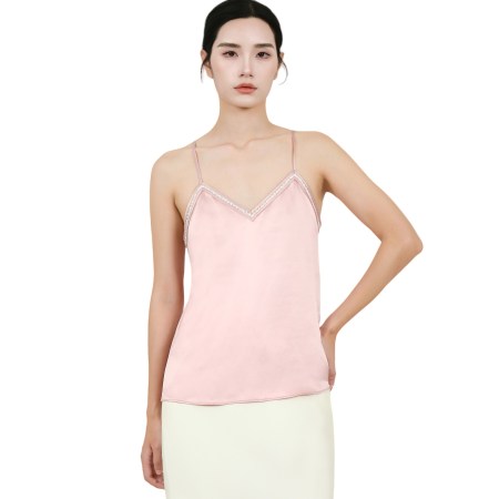 100% 22MM Mulberry Silk Lace Edge Tank Tops