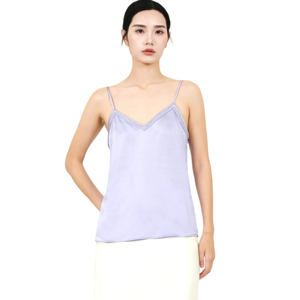 100% 22MM Mulberry Silk Lace Edge Tank Tops