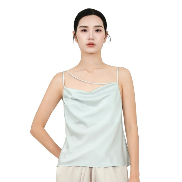 Acetate Asymmetrical Cowl Neckline Tank Top Light Blue
