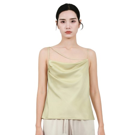 Acetate Asymmetrical Cowl Neckline Tank Top Pea Green