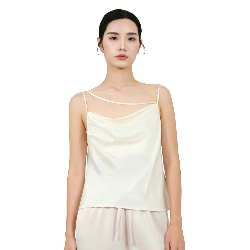 Acetate Asymmetrical Cowl Neckline Tank Top Champagne