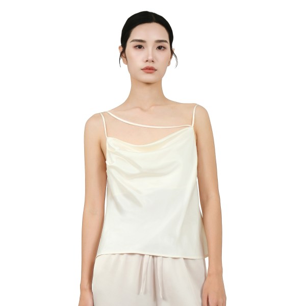 Acetate Asymmetrical Cowl Neckline Tank Top Champagne