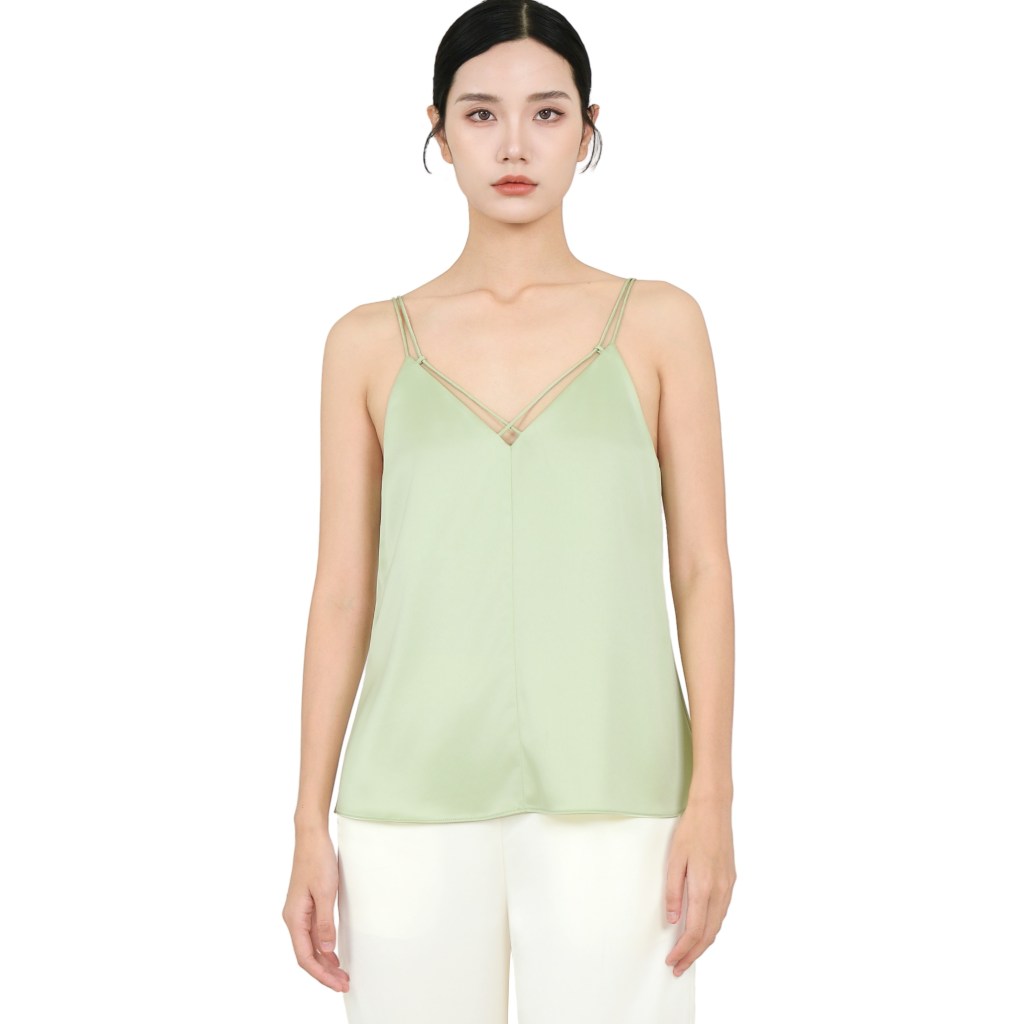 Fashion Silk Camisole Tops for Women Grass Green