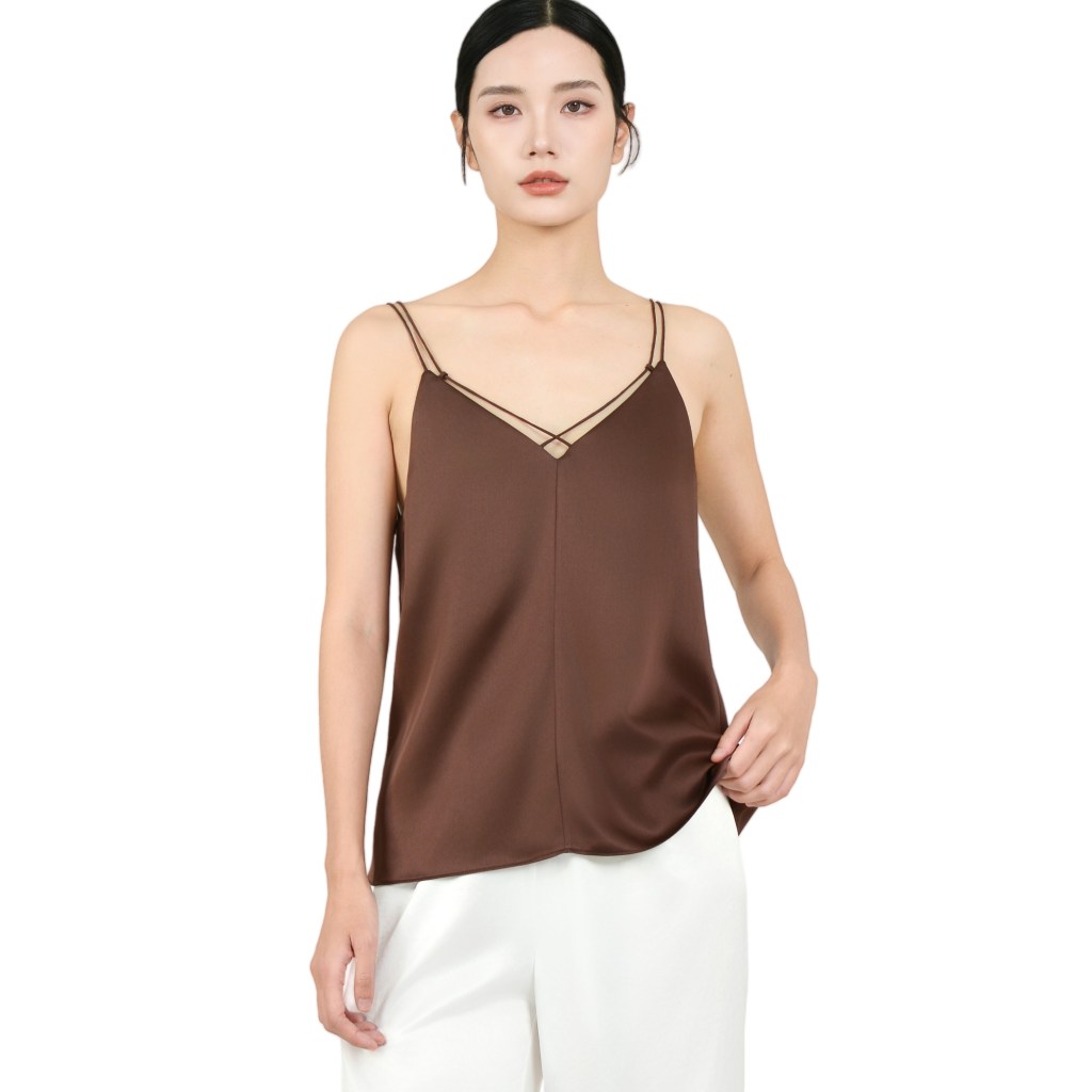 Fashion Silk Camisole Tops for Women Caramel