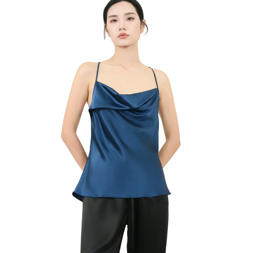100% 22MM Mulberry Silk Tank Top DarkBlue