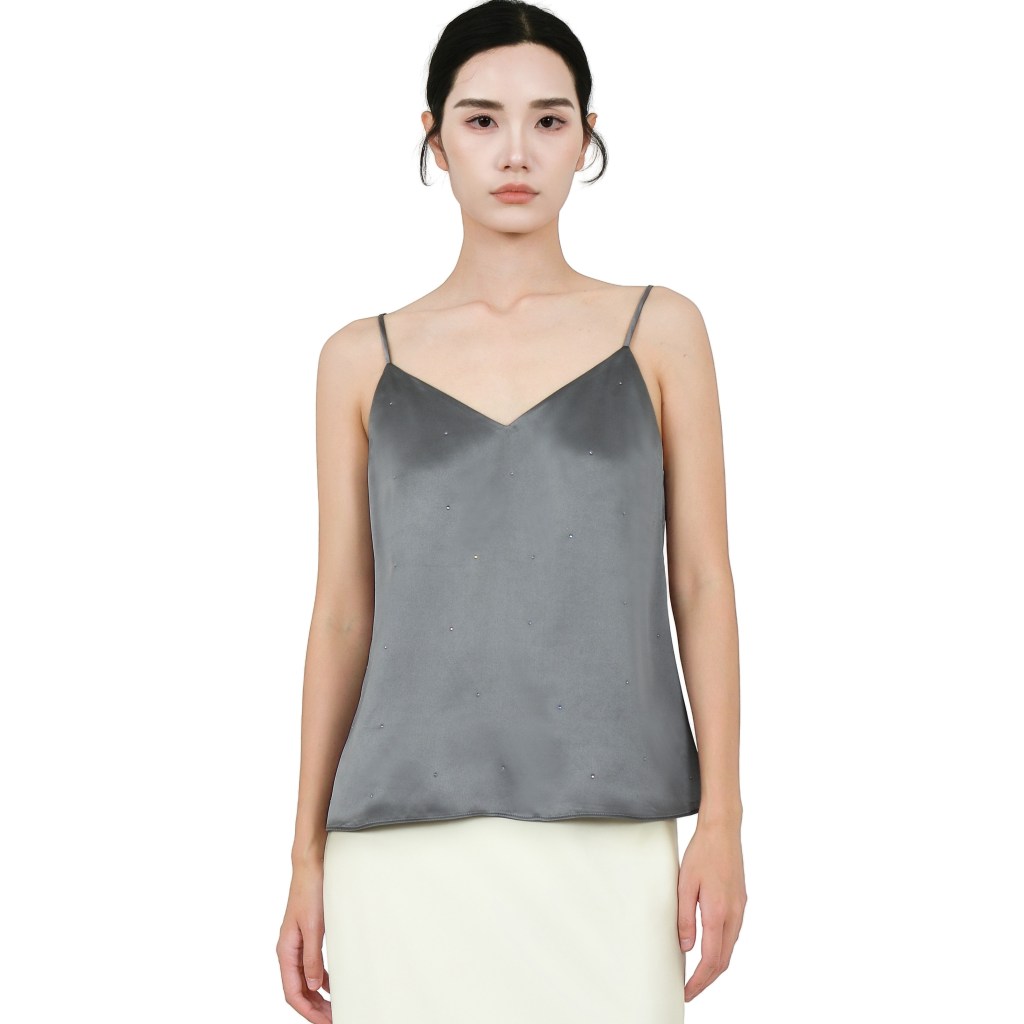 22mm 100% Mulberry Silk Tank Top with Rhinestone Blue Grey