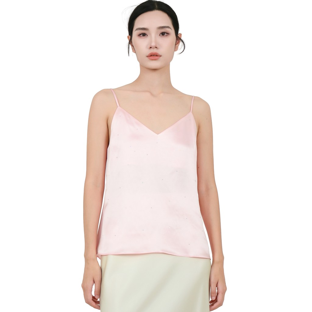 22mm 100% Mulberry Silk Tank Top with Rhinestone Pink