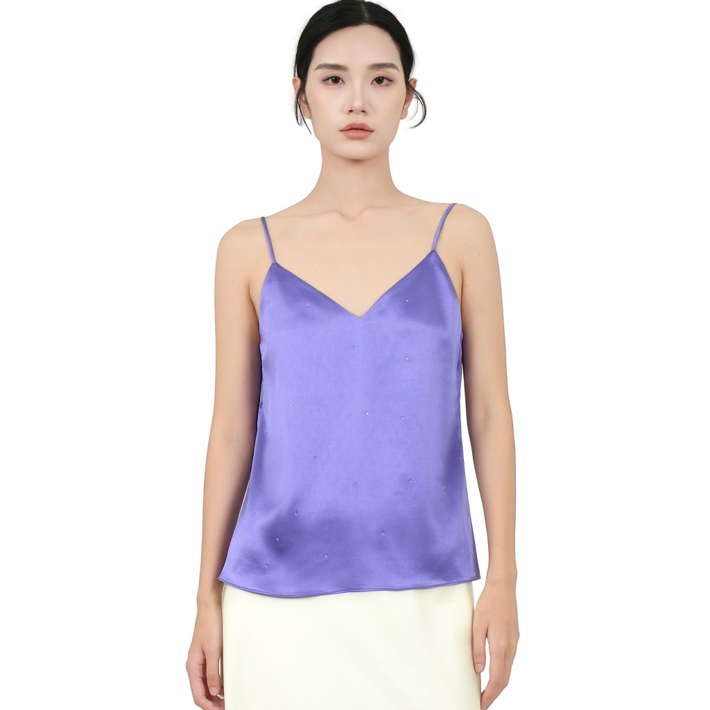 22mm 100% Mulberry Silk Tank Top with Rhinestone Purple