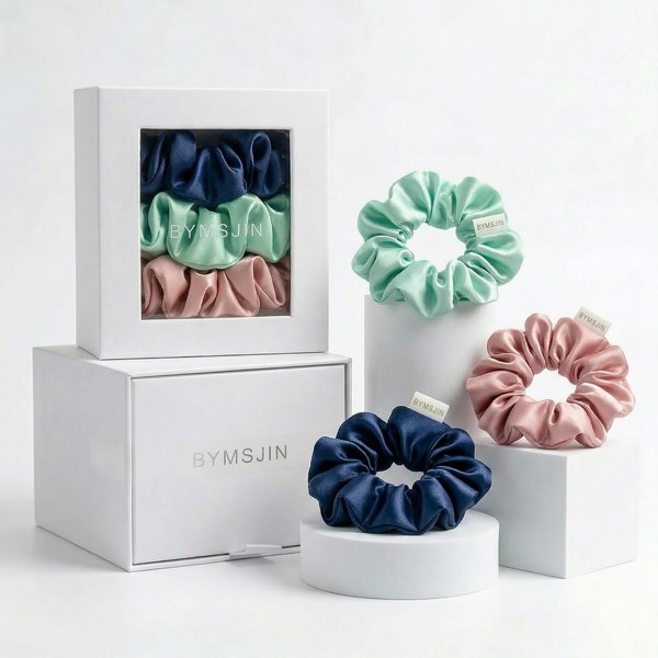 Beautiful Silk Hair Scrunchies Ties 3PC
